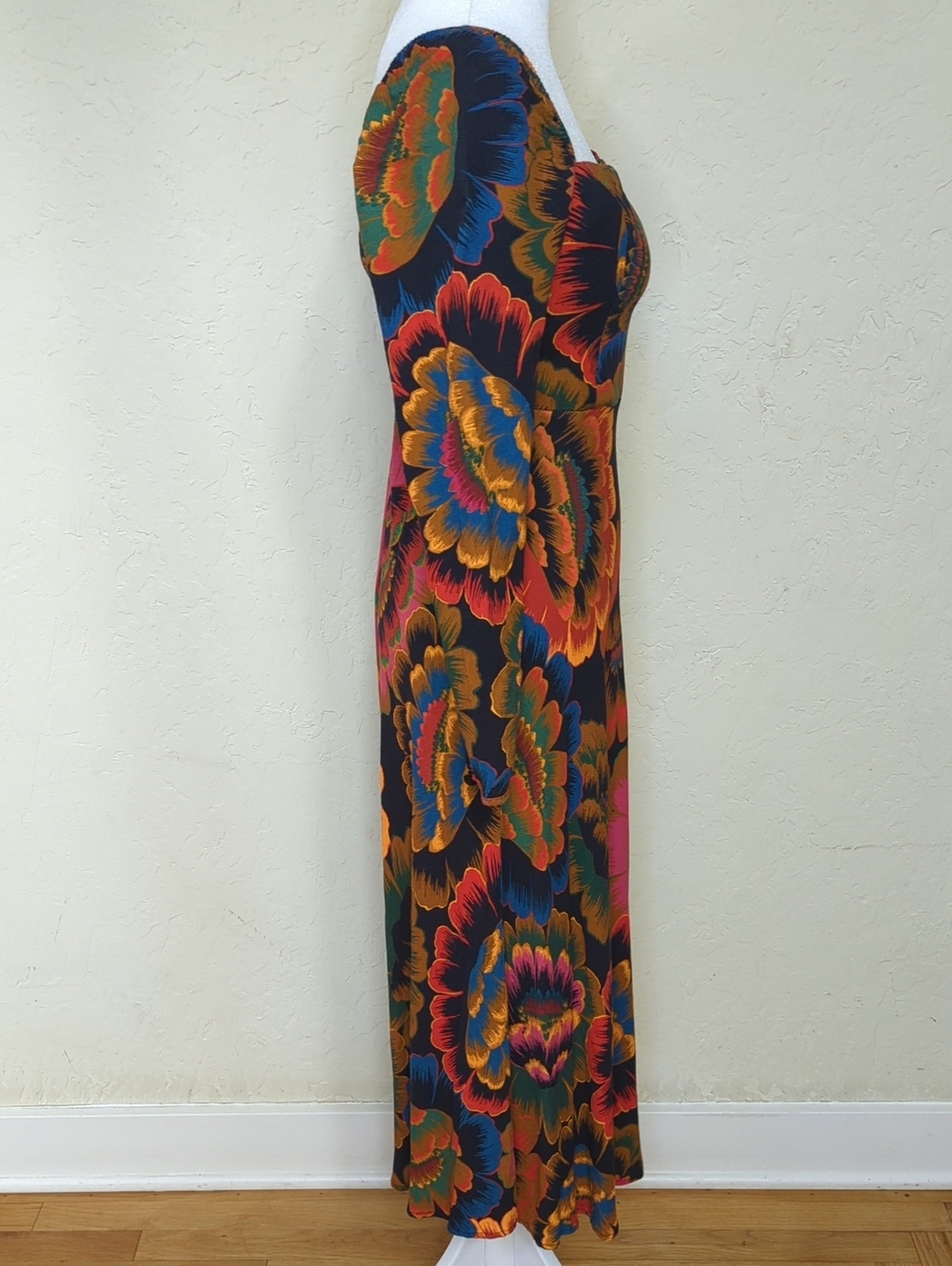 NEW FARM Rio Colorful Flowers Square-Neck Smocked Back Midi Dress Size XS - Picture 10 of 16